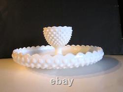 Vintage Fenton Milk Glass Hobnail Scarce Chip and Dip Set