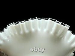 Vintage Fenton Milk Glass Ruffled Silver Crest 4 Horn Epergne Centerpiece Bowl