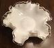 Vintage Fenton Milk Glass Silver Crest Candy Dish With Ruffled Edge
