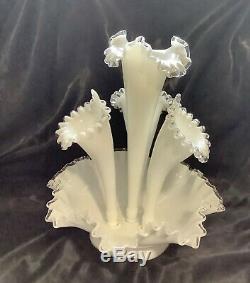 Vintage Fenton Milk Glass Silver Crest Large 4 Horn Epergne