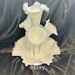 Vintage Fenton Milk Glass Silver Crest Large 4 Horn Epergne