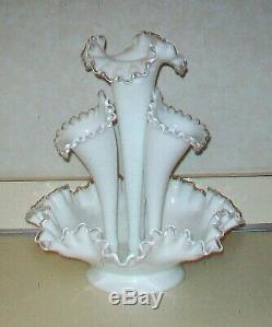 Vintage Fenton Milk Glass Silver Crest Large 4 Horn Epergne Centerpiece NICE