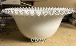 Vintage Fenton Milk Glass Silver Crest RARE HTF 15 X 7.5 Punch Bowl SEE PHOTO