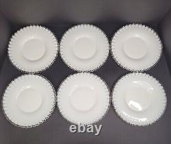 Vintage Fenton Milk Glass Silver Crest Salad Plates Set of Six 8.5 Ruffled Dish