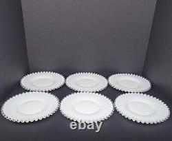 Vintage Fenton Milk Glass Silver Crest Salad Plates Set of Six 8.5 Ruffled Dish