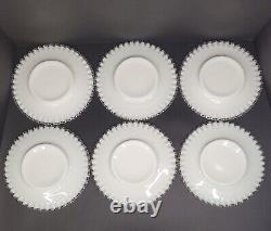 Vintage Fenton Milk Glass Silver Crest Salad Plates Set of Six 8.5 Ruffled Dish