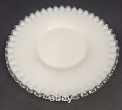 Vintage Fenton Milk Glass Silver Crest Salad Plates Set of Six 8.5 Ruffled Dish