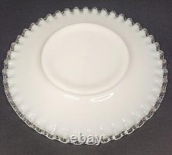 Vintage Fenton Milk Glass Silver Crest Salad Plates Set of Six 8.5 Ruffled Dish