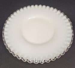 Vintage Fenton Milk Glass Silver Crest Salad Plates Set of Six 8.5 Ruffled Dish