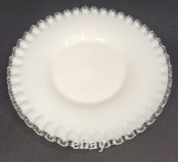 Vintage Fenton Milk Glass Silver Crest Salad Plates Set of Six 8.5 Ruffled Dish