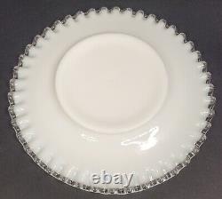 Vintage Fenton Milk Glass Silver Crest Salad Plates Set of Six 8.5 Ruffled Dish