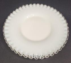 Vintage Fenton Milk Glass Silver Crest Salad Plates Set of Six 8.5 Ruffled Dish