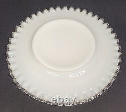 Vintage Fenton Milk Glass Silver Crest Salad Plates Set of Six 8.5 Ruffled Dish