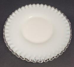 Vintage Fenton Milk Glass Silver Crest Salad Plates Set of Six 8.5 Ruffled Dish