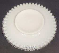 Vintage Fenton Milk Glass Silver Crest Salad Plates Set of Six 8.5 Ruffled Dish