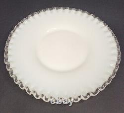 Vintage Fenton Milk Glass Silver Crest Salad Plates Set of Six 8.5 Ruffled Dish