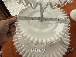 Vintage Fenton Milk Glass Silvercrest 3 Tier Tray & Compote Set