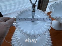 Vintage Fenton Milk Glass Silvercrest 3 Tier Tray & Compote Set