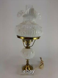 Vintage Fenton Milkglass Cabbage Rose Student Desk Lamp with Marble Base