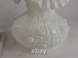 Vintage Fenton Milkglass Cabbage Rose Student Desk Lamp with Marble Base