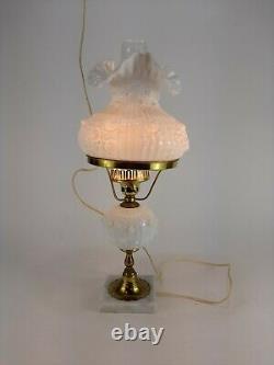 Vintage Fenton Milkglass Cabbage Rose Student Desk Lamp with Marble Base