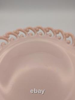 Vintage Fenton PINK Milk Scroll Lace Plate! Reverse C Border