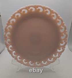 Vintage Fenton PINK Milk Scroll Lace Plate! Reverse C Border