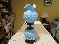 Vintage Fenton Poppy Blue Satin Milk Glass Table Lamp