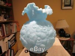 Vintage Fenton Poppy Blue Satin Milk Glass Table Lamp