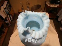 Vintage Fenton Poppy Blue Satin Milk Glass Table Lamp