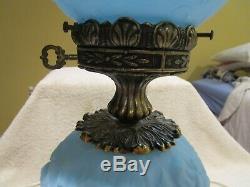 Vintage Fenton Poppy Blue Satin Milk Glass Table Lamp