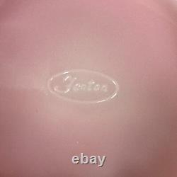 Vintage Fenton Rosalene Ogee Pink Milk Slag Glass Covered Candy Dish w Base Rose