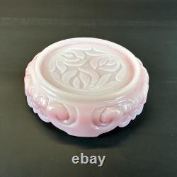 Vintage Fenton Rosalene Ogee Pink Milk Slag Glass Covered Candy Dish w Base Rose