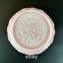 Vintage Fenton Rosalene Ogee Pink Milk Slag Glass Covered Candy Dish w Base Rose