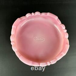 Vintage Fenton Rosalene Ogee Pink Milk Slag Glass Covered Candy Dish w Base Rose