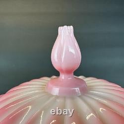 Vintage Fenton Rosalene Ogee Pink Milk Slag Glass Covered Candy Dish w Base Rose