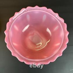 Vintage Fenton Rosalene Ogee Pink Milk Slag Glass Covered Candy Dish w Base Rose