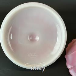 Vintage Fenton Rosalene Ogee Pink Milk Slag Glass Covered Candy Dish w Base Rose