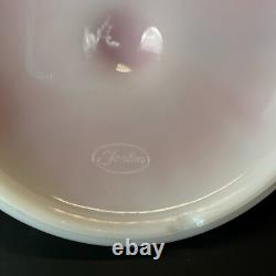 Vintage Fenton Rosalene Ogee Pink Milk Slag Glass Covered Candy Dish w Base Rose