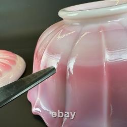 Vintage Fenton Rosalene Ogee Pink Milk Slag Glass Covered Candy Dish w Base Rose
