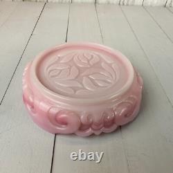 Vintage Fenton Rosalene Ogee Pink Milk Slag Glass Covered Candy Dish w Base Rose