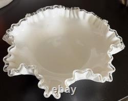 Vintage Fenton Silver Crest Milk Glass Double Crimped Large Bowl 12 x 4