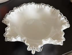 Vintage Fenton Silver Crest Milk Glass Double Crimped Large Bowl 12 x 4