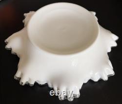 Vintage Fenton Silver Crest Milk Glass Double Crimped Large Bowl 12 x 4