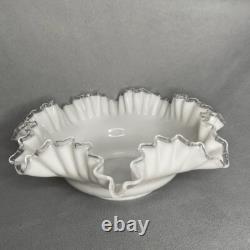 Vintage Fenton Silver Crest Milk Glass Double Crimped Large Bowl 12 x 4