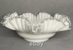 Vintage Fenton Silver Crest Milk Glass Double Crimped Large Bowl 12 x 4