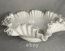 Vintage Fenton Silver Crest Milk Glass Double Crimped Large Bowl 12 x 4