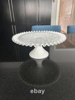 Vintage Fenton Silver Crest Spanish Lace Milk GlassCakeStand