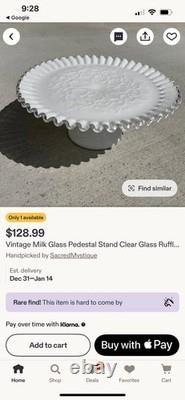 Vintage Fenton Silver Crest Spanish Lace Milk GlassCakeStand