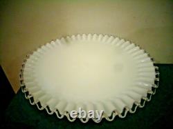 Vintage Fenton Silver Crest White Milk Glass Pedestal Ruffled Edge Cake Plate